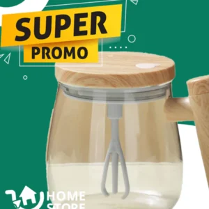 Taza Mezcladora Recargable de Vidrio 400ml – Diseño Estilo Madera, Práctica y Elegante