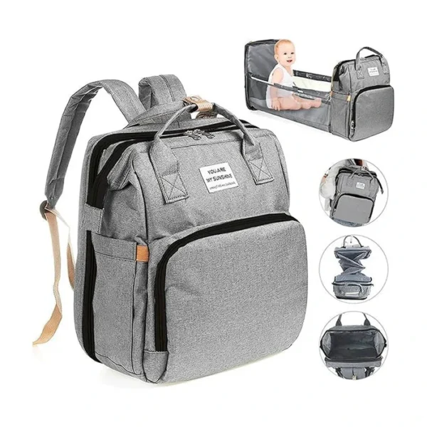 Mochila Pañalera Multifuncional Con Cama Plegable Para Bebé - Image 3