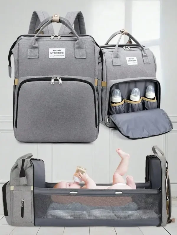 Mochila Pañalera Multifuncional Con Cama Plegable Para Bebé - Image 4
